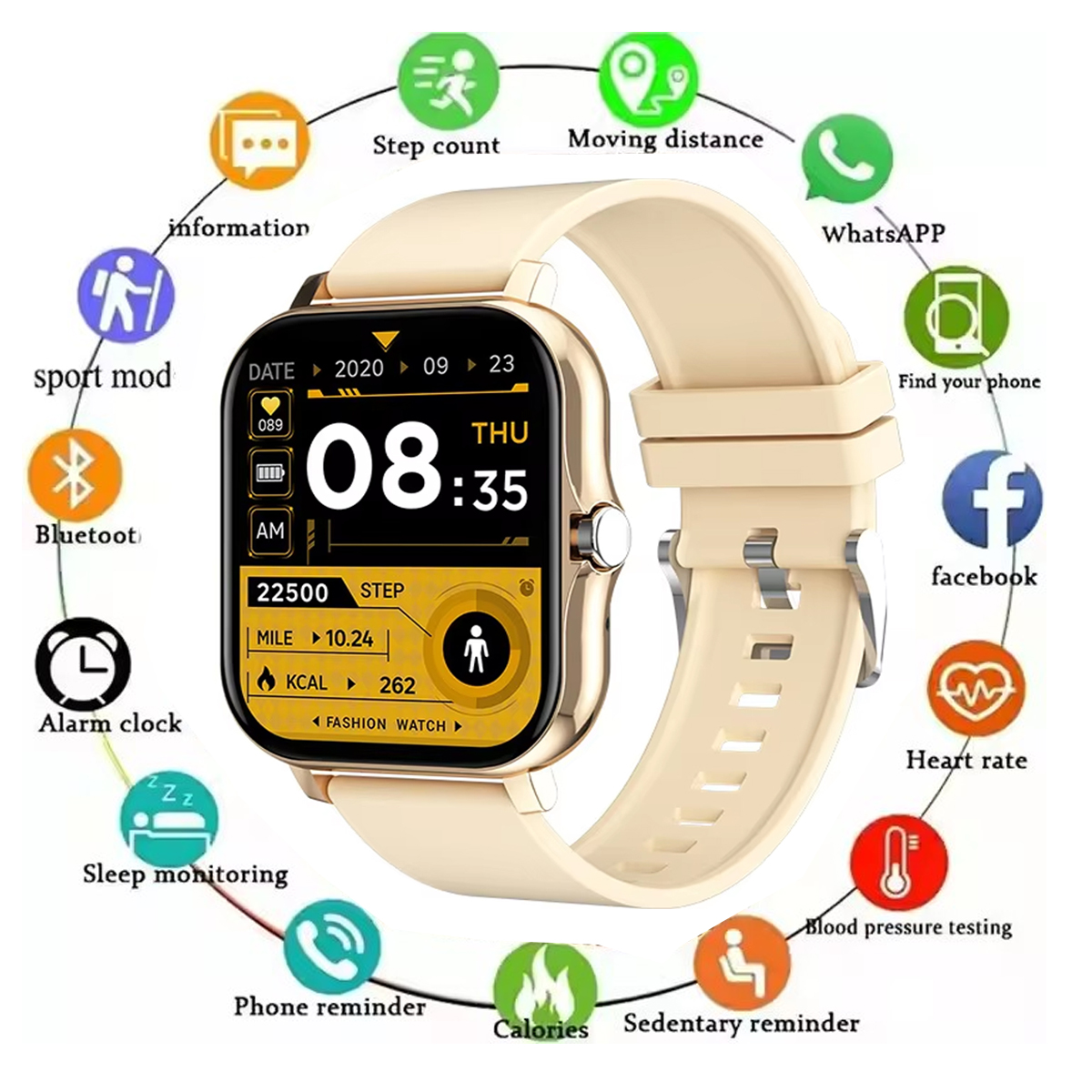 SMART WATCH BLUETOOTH CREMA - Imagen 4