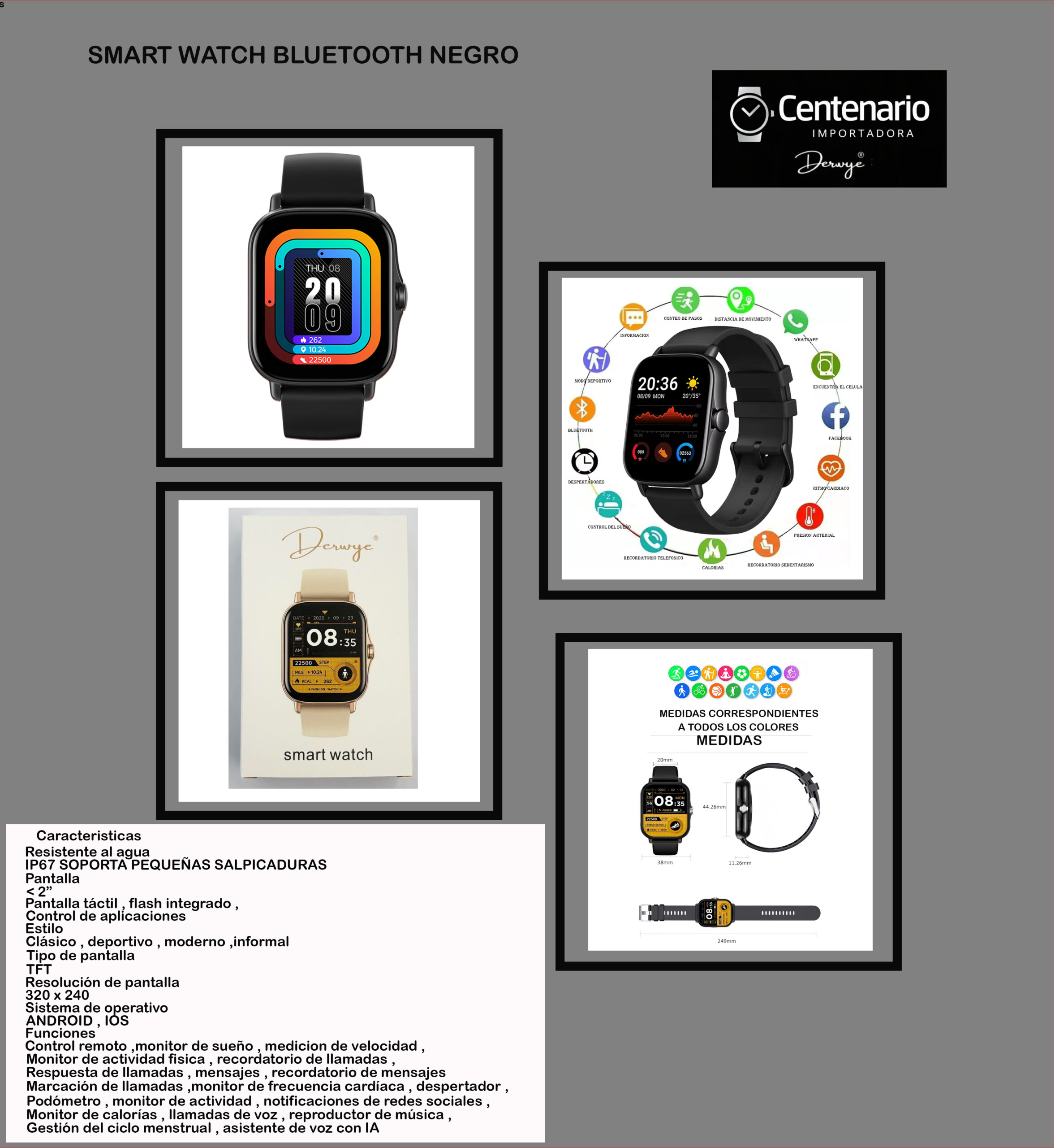 SMART WATCH BLUETOOTH NEGRO - Imagen 7