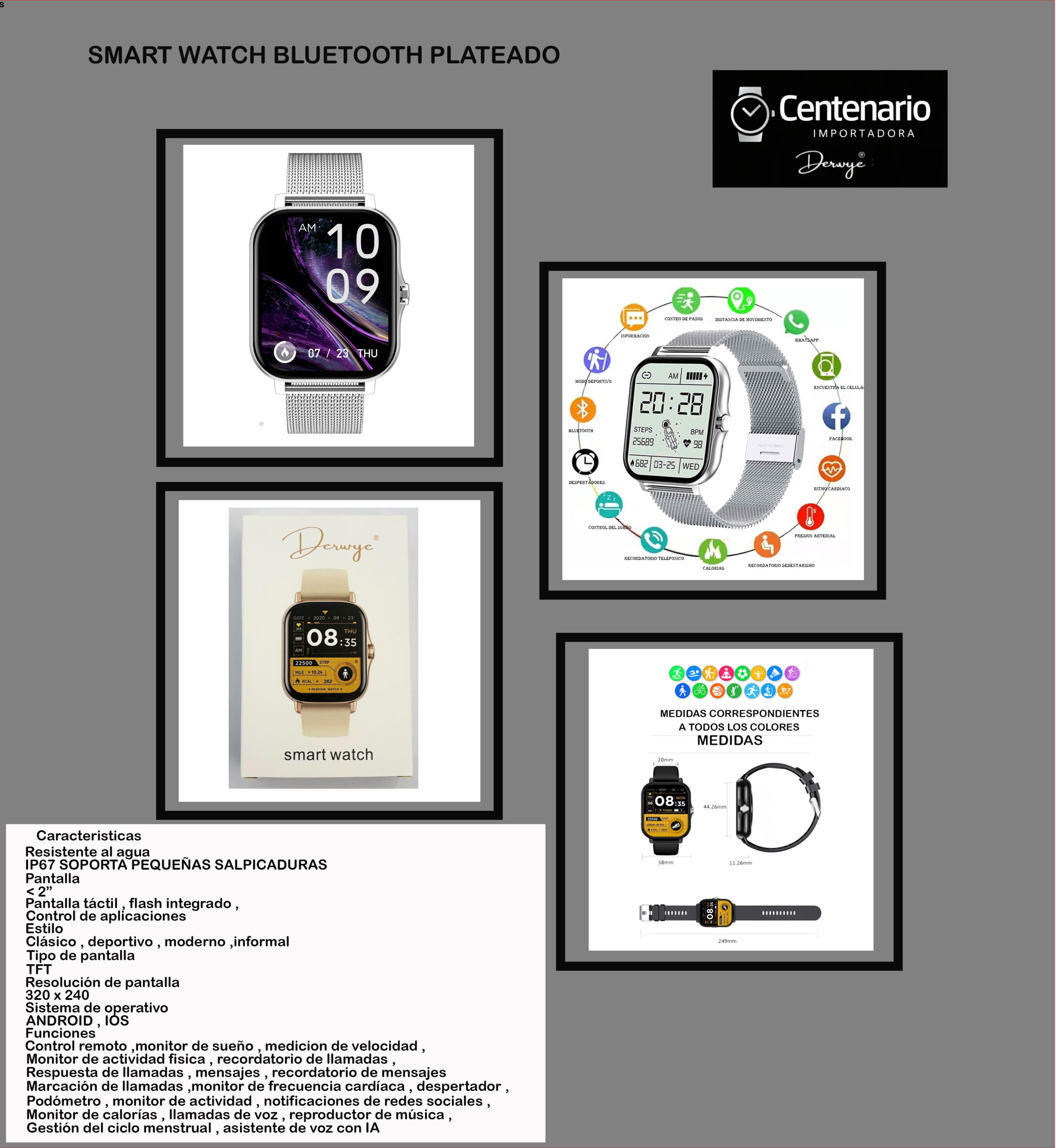 SMART WATCH BLUETOOTH PLATEADO - Imagen 6