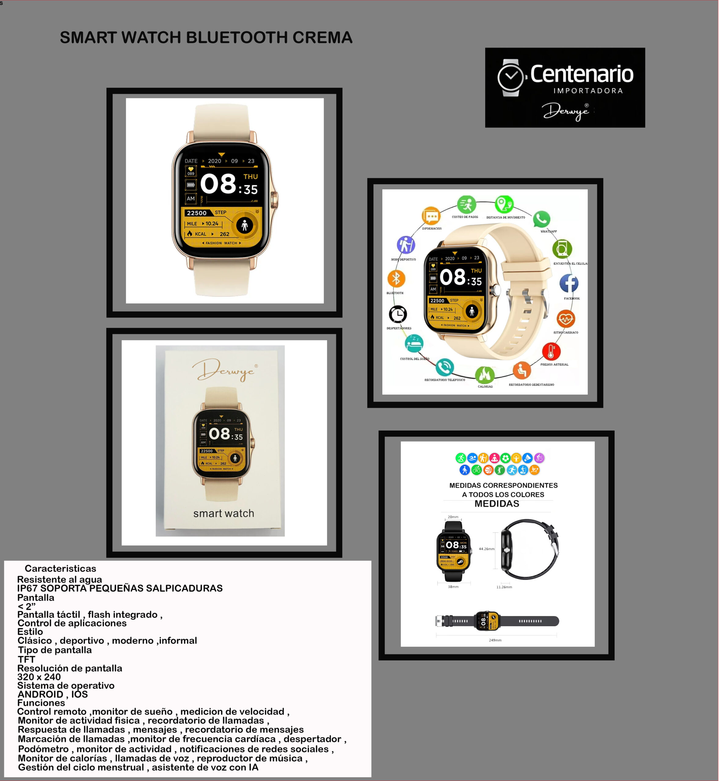 SMART WATCH BLUETOOTH CREMA - Imagen 6