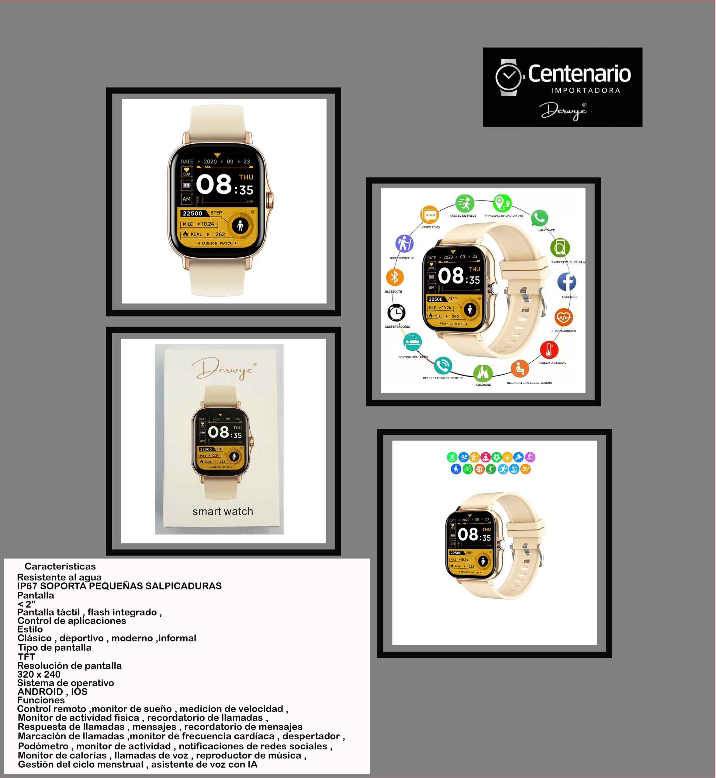 SMART WATCH BLUETOOTH BEIGE - Imagen 5